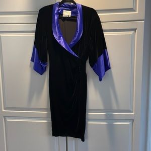 Vintage silk and velvet wrap dress. There are nine individual buttons on side
